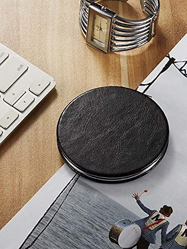 10X Magnifying Compact Mirror with PU Leather - Portable Round Black Vanity