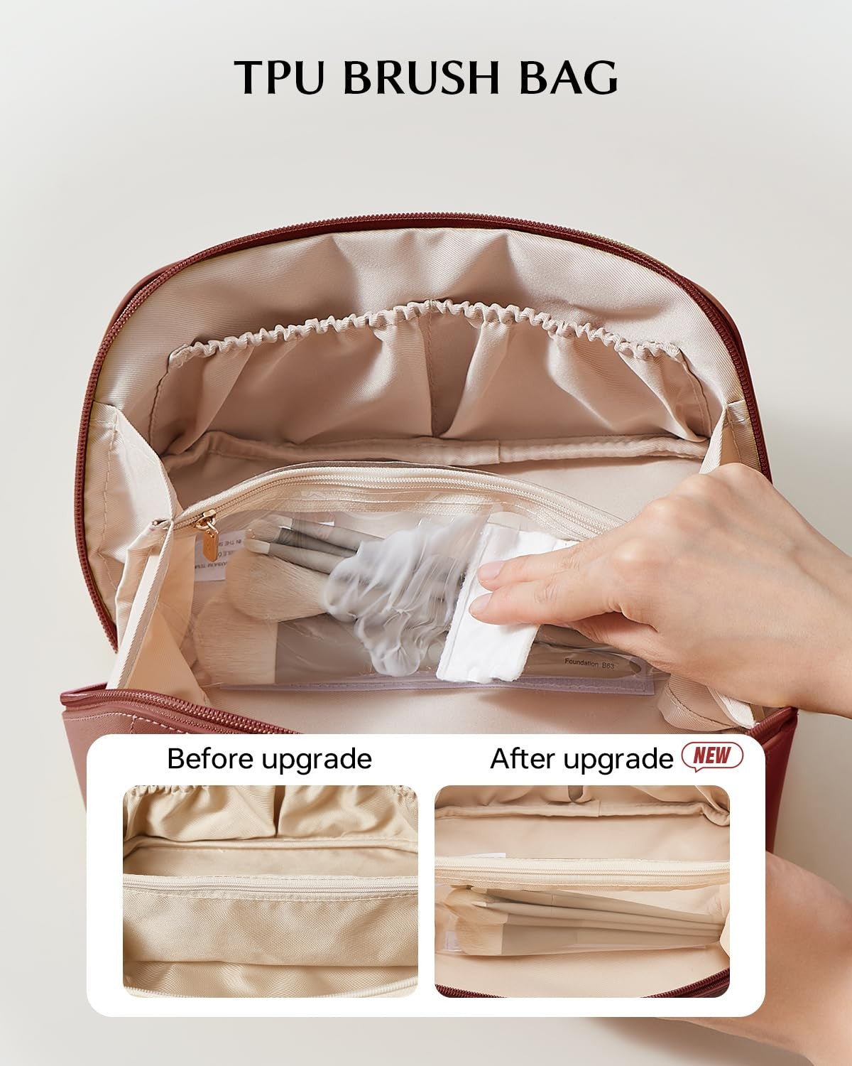 Travel Makeup Bag for Women Medium Red Waterproof Cosmetic Organizer
