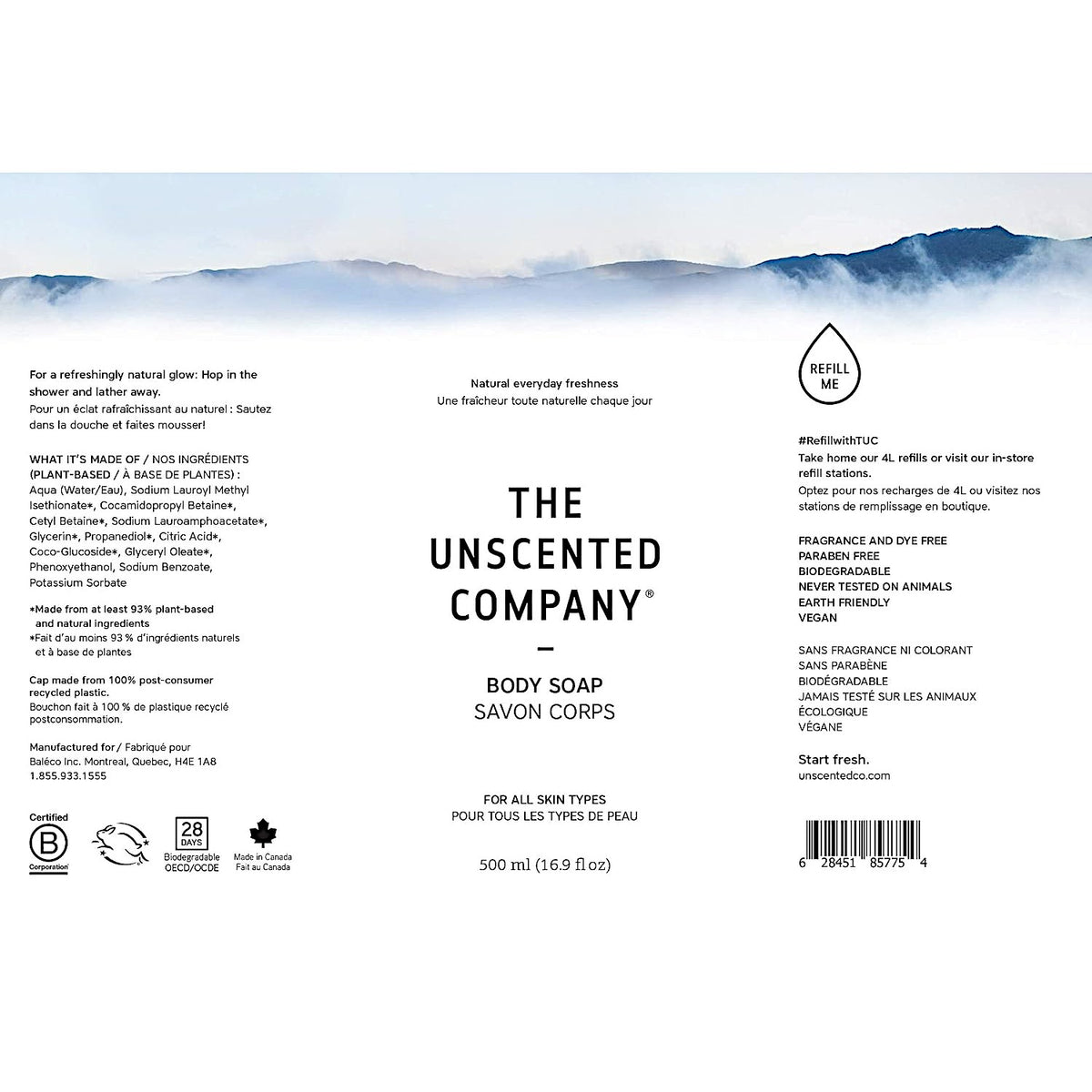 The Unscented Company, Body Soap, For All Skin Types, 16.9 Ounces
