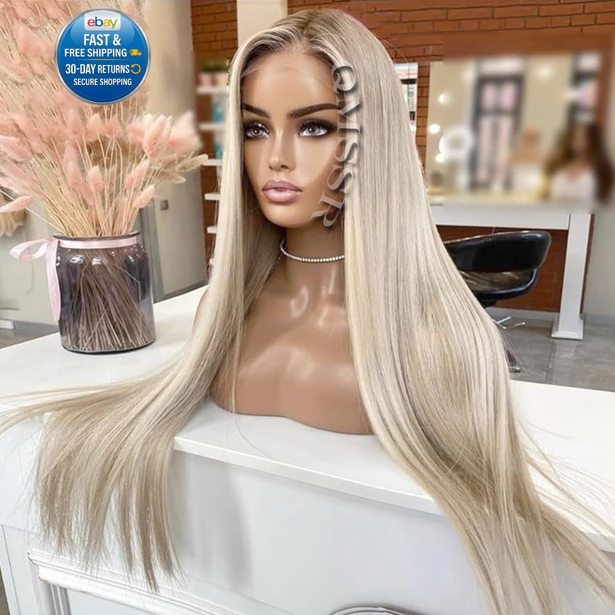 Ash Blonde Synthetic Lace Front Wig with 13x4 Ombre Platinum Color