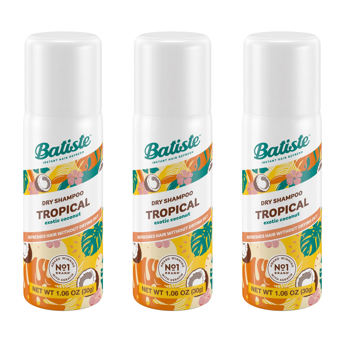 3 Pack Dry Shampoo with Tropical Coconut Scent - 1.6Oz Each