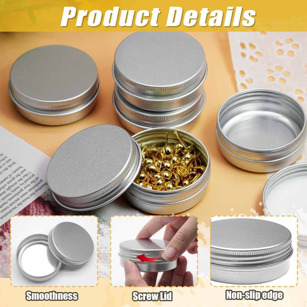 12 Pcs Empty Lip Balm Tin Containers with Lids - 1 oz Aluminum Silver