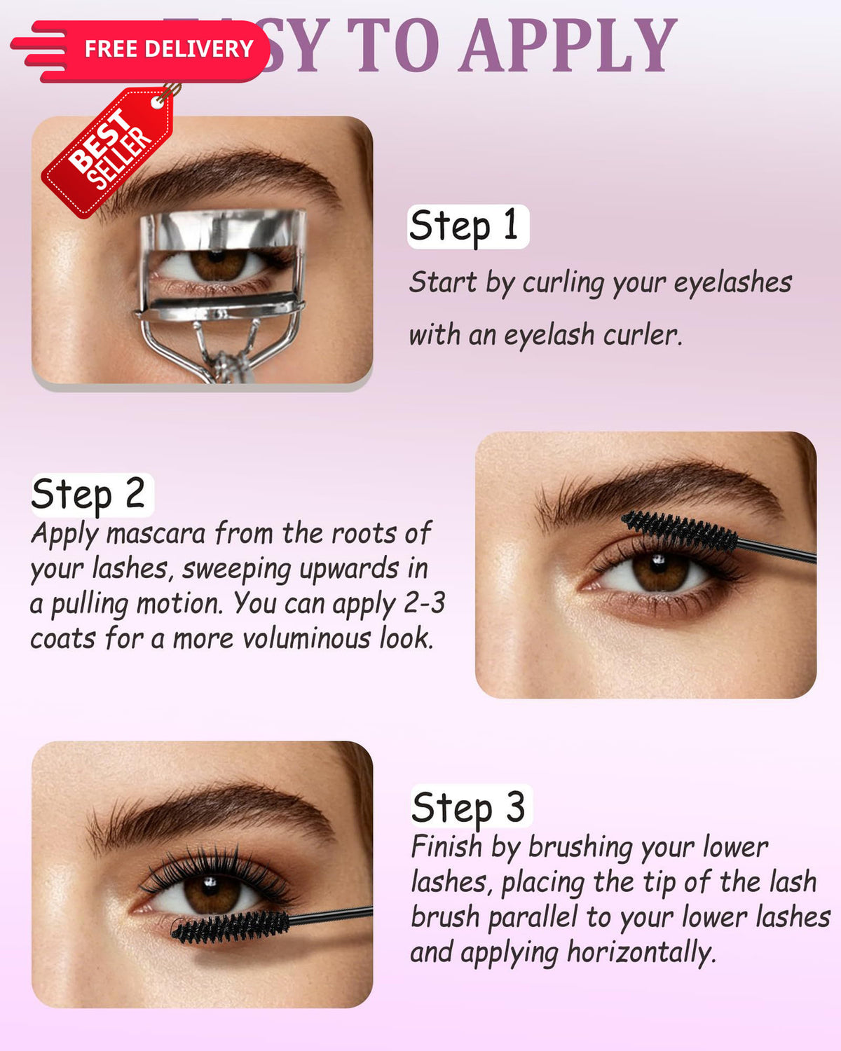 Eyebrow and Eyelash Mascara for Seniors 60+ - Waterproof, Smudge-Proof, Set of 2