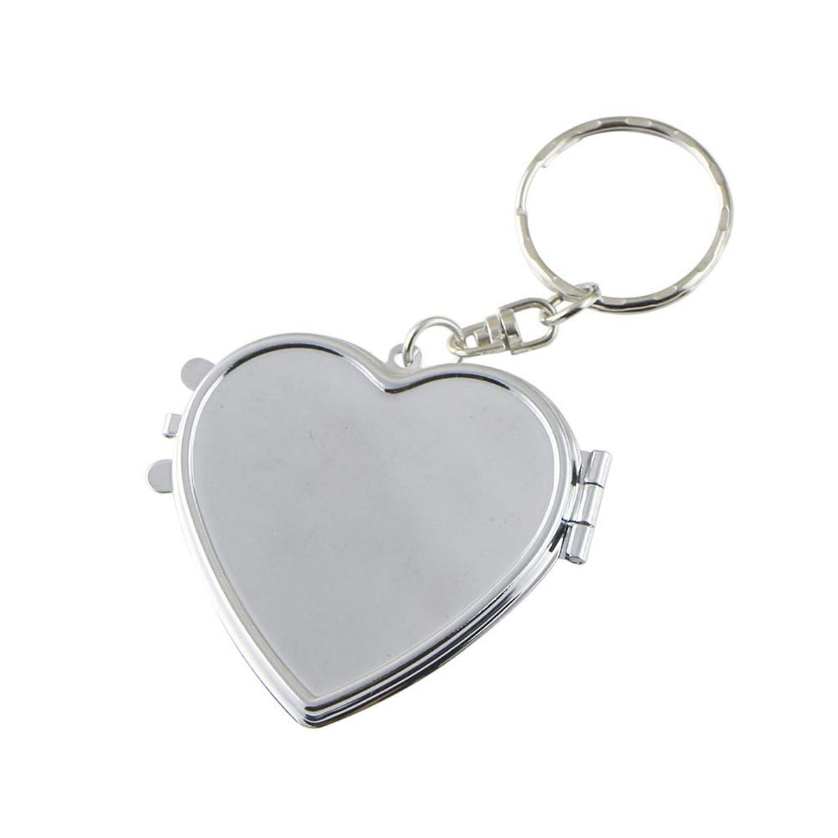 Silver Metal Heart-Shaped Pocket Mirror with Keychain - Travel & Makeup Accessory