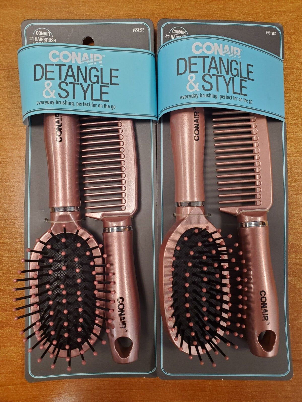 2-Pack Detangling Cushion Brush & Wide Tooth Comb Set - Travel Size Hair Styling Tools