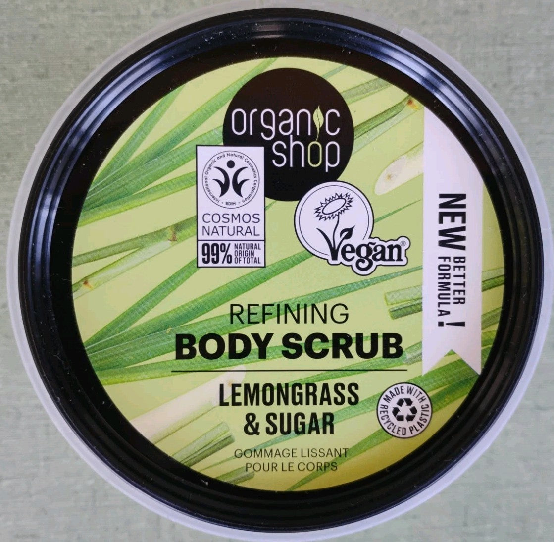 Organic Shop Body Scrub Lemongrass & Sugar 250ml 8.5oz Exp 04/2029
