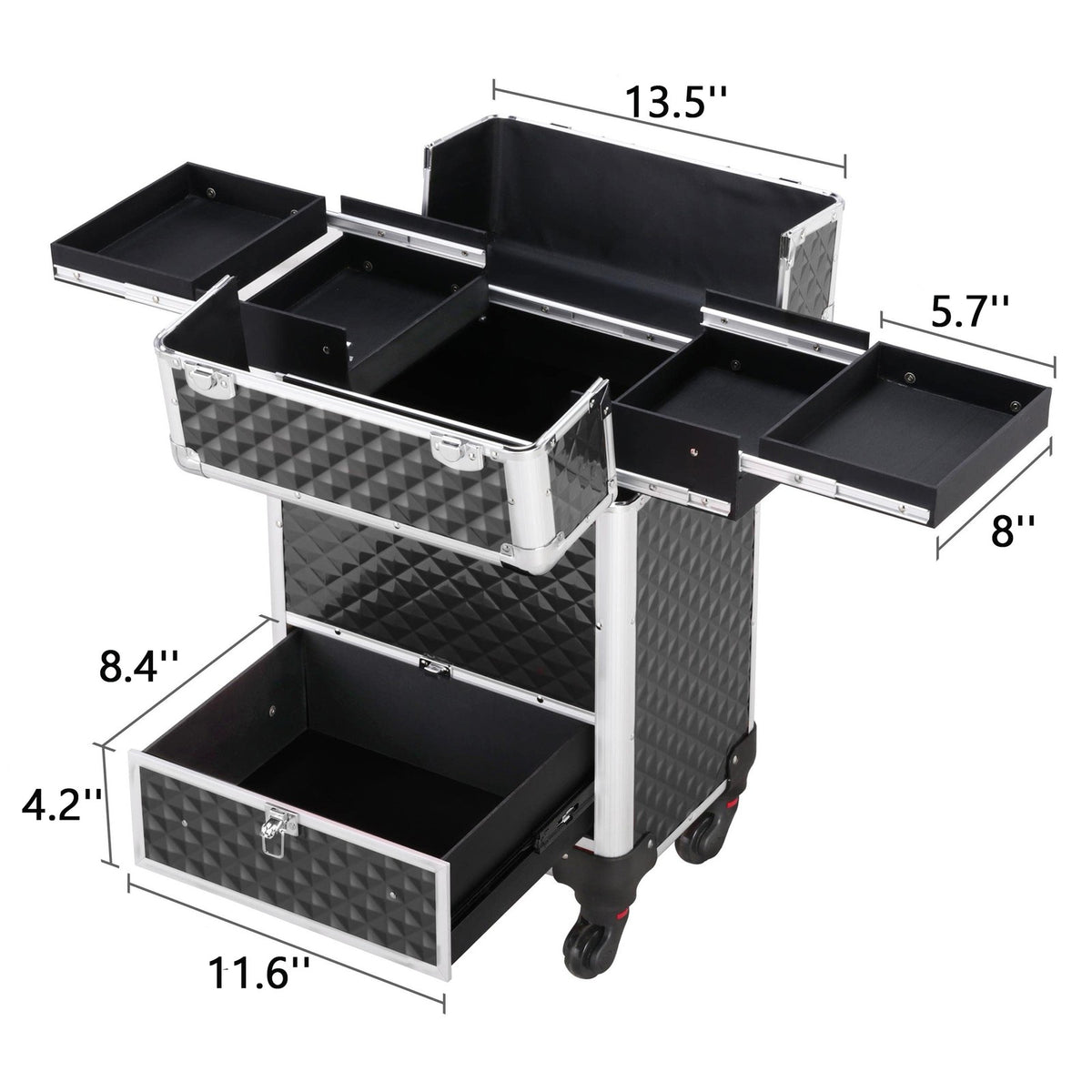 Large Professional Makeup Case with Rolling Wheels & Lockable Compartments