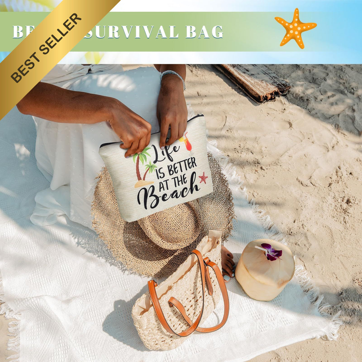 6-Piece Beach Makeup Bag Set Summer Travel Cosmetic Organizer