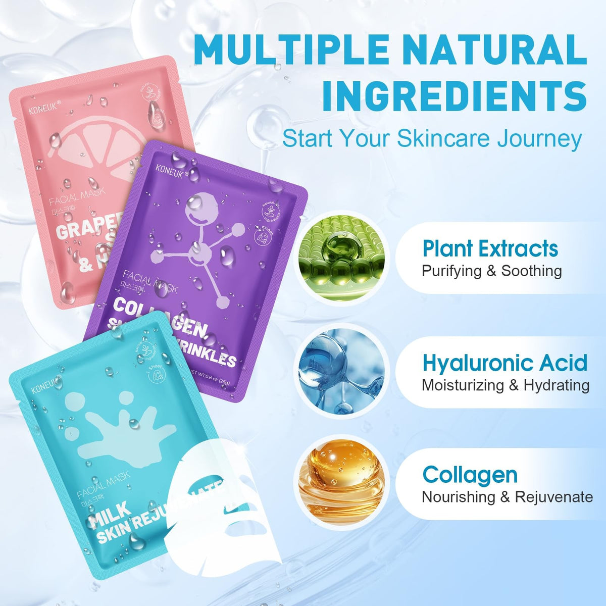 10-Pack Moisturizing Face Masks - Hydrating Skincare Set