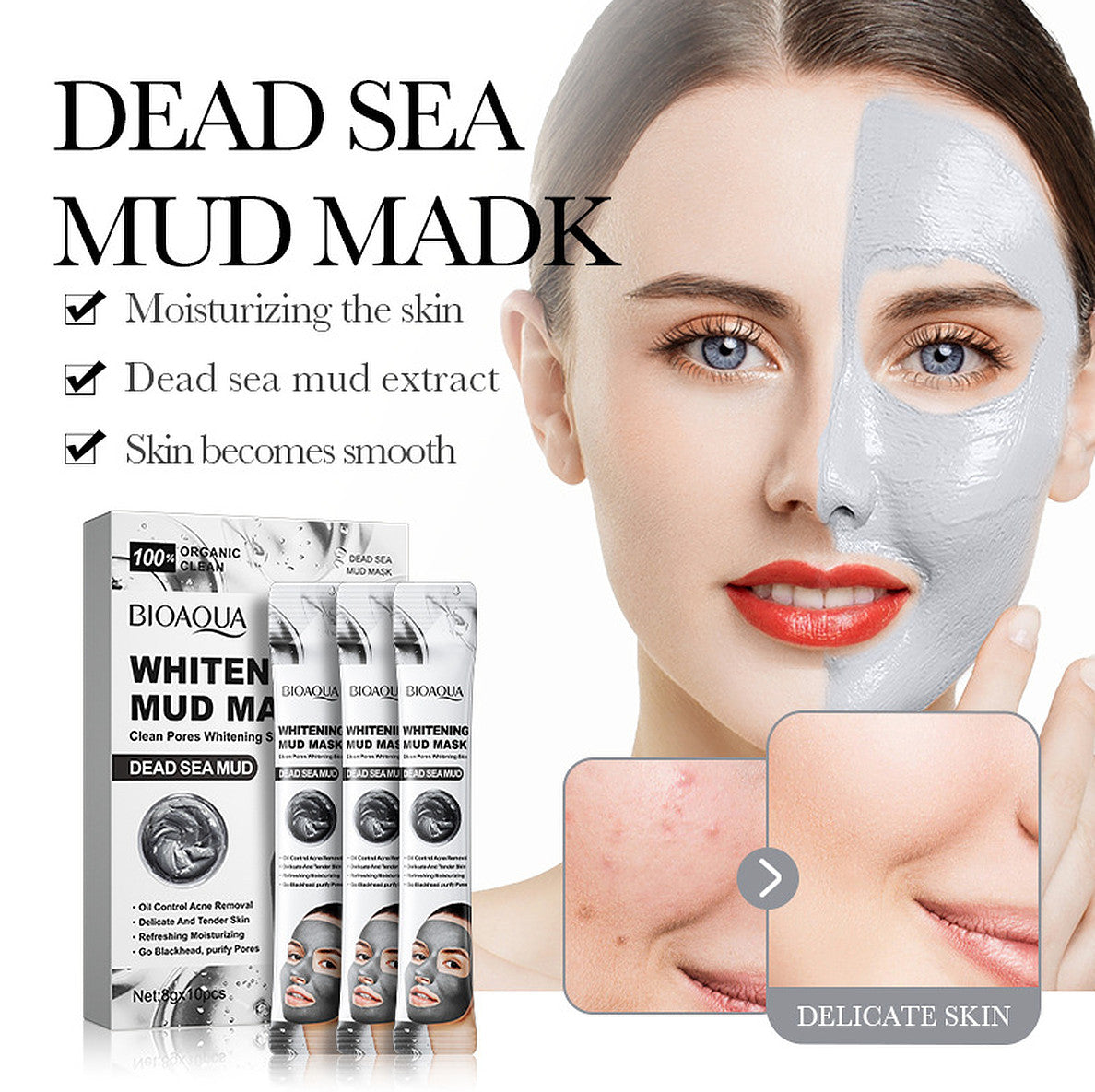 Dead Sea Mud Mask - Oil Control & Blackhead Removal, 8g x 10pcs