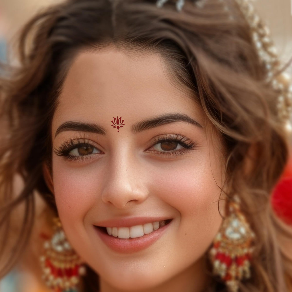 Maroon Lotus Bindi Set - 10mm Festival Forehead Adornments (12 Pack)