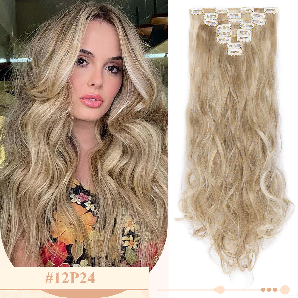 Clip-In Hair Extensions Full Head Ombre Highlight Synthetic Thick Hair 8-24 Inches