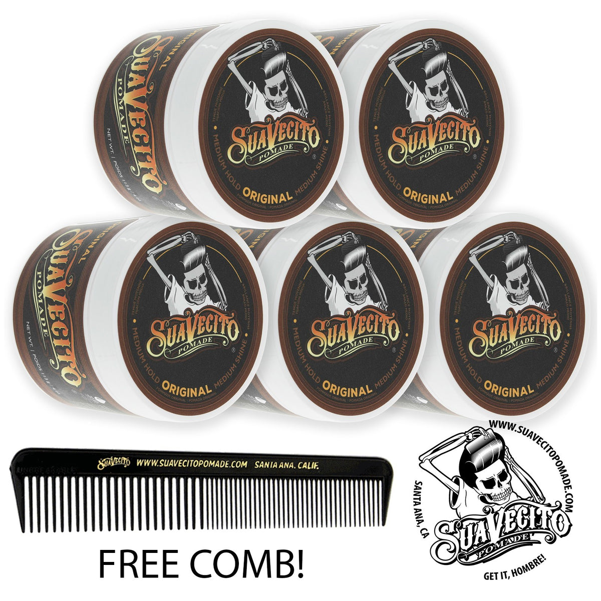 Suavecito Original Hold Pomade 5 Pack - Water-Based Strong Hold Styling