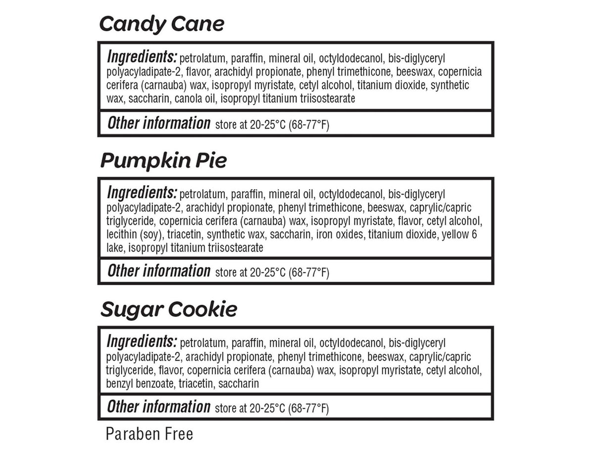 Holiday Lip Balm Set - Limited Edition 3 Pack with Candy Cane, Sugar Cookie & Pumpkin Pie Flavors