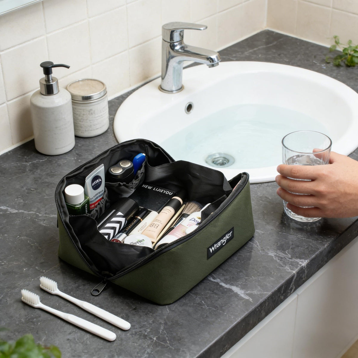 Large Water-Resistant Nylon Travel Toiletry Bag for Men & Women