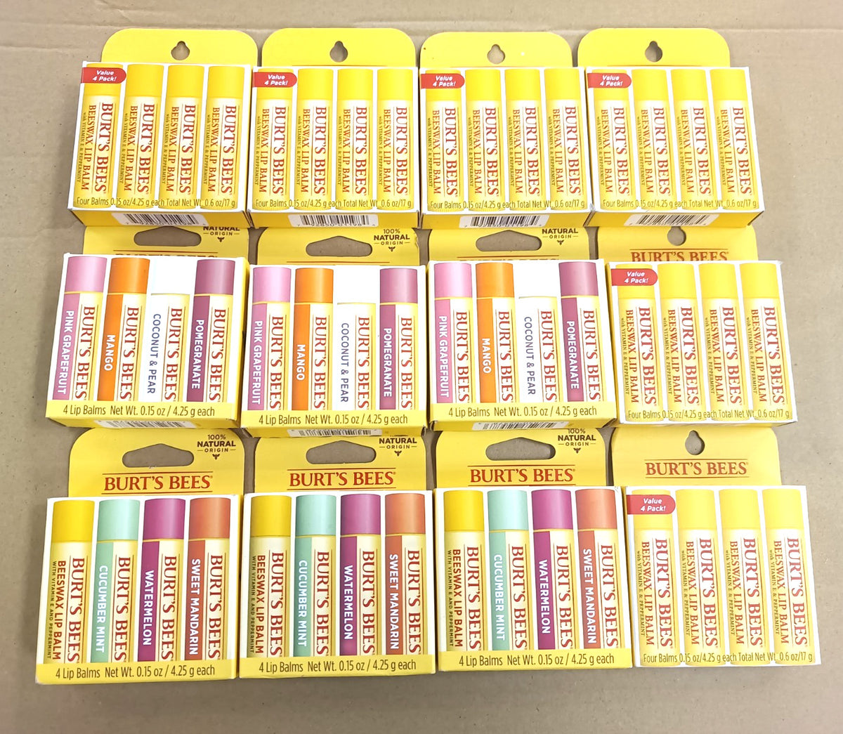 Beeswax Lip Balm with Vitamin E & Peppermint 4-Pack - Lot of 12
