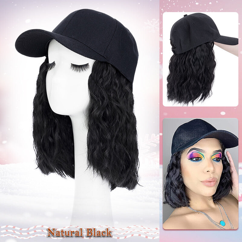 Unisex Wavy Long Hair Beret Cap with Synthetic Hair - Casual Hat Wig