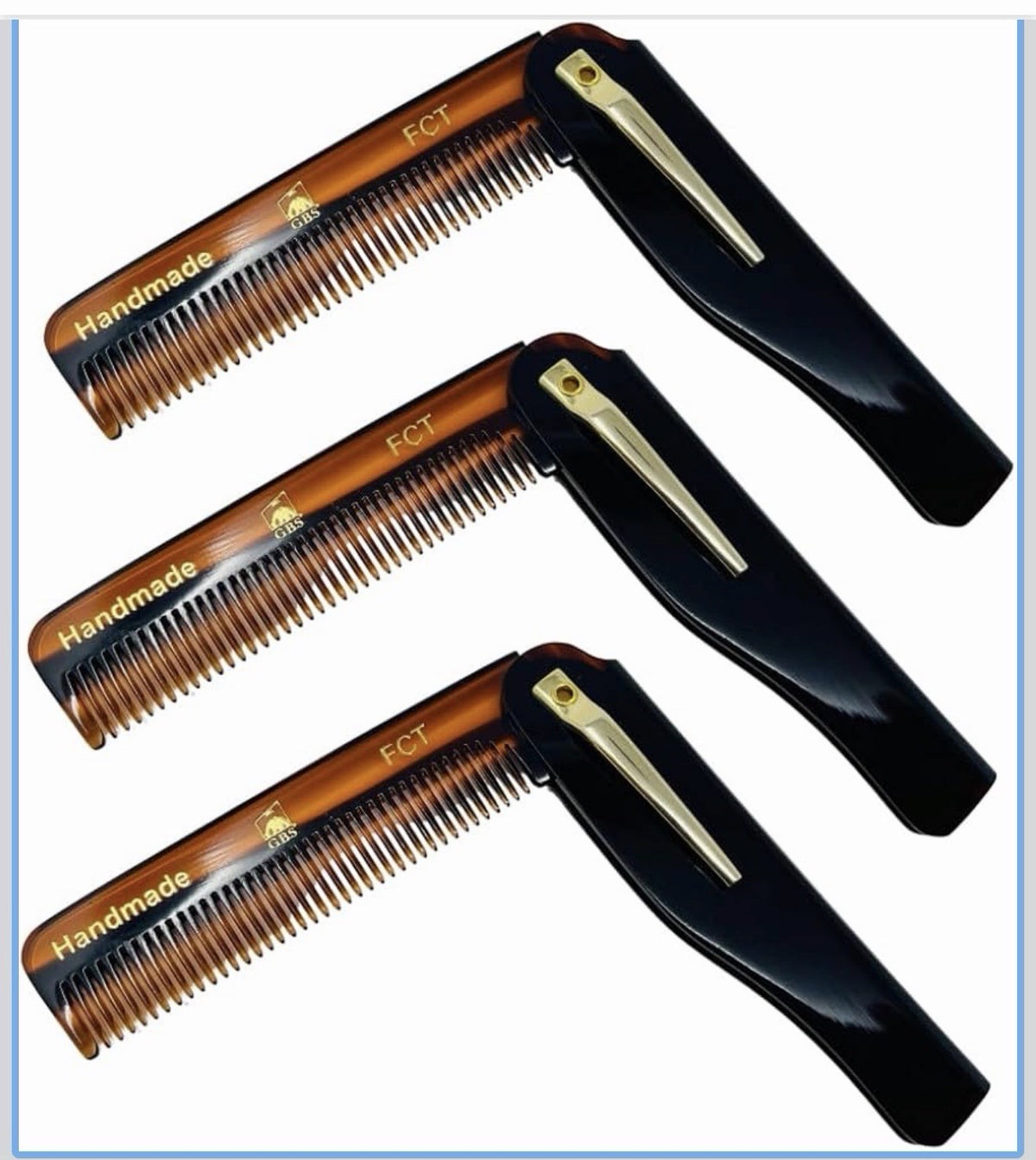 Travel Folding Comb Set for Hair, Beard & Mustache - 3 Pack