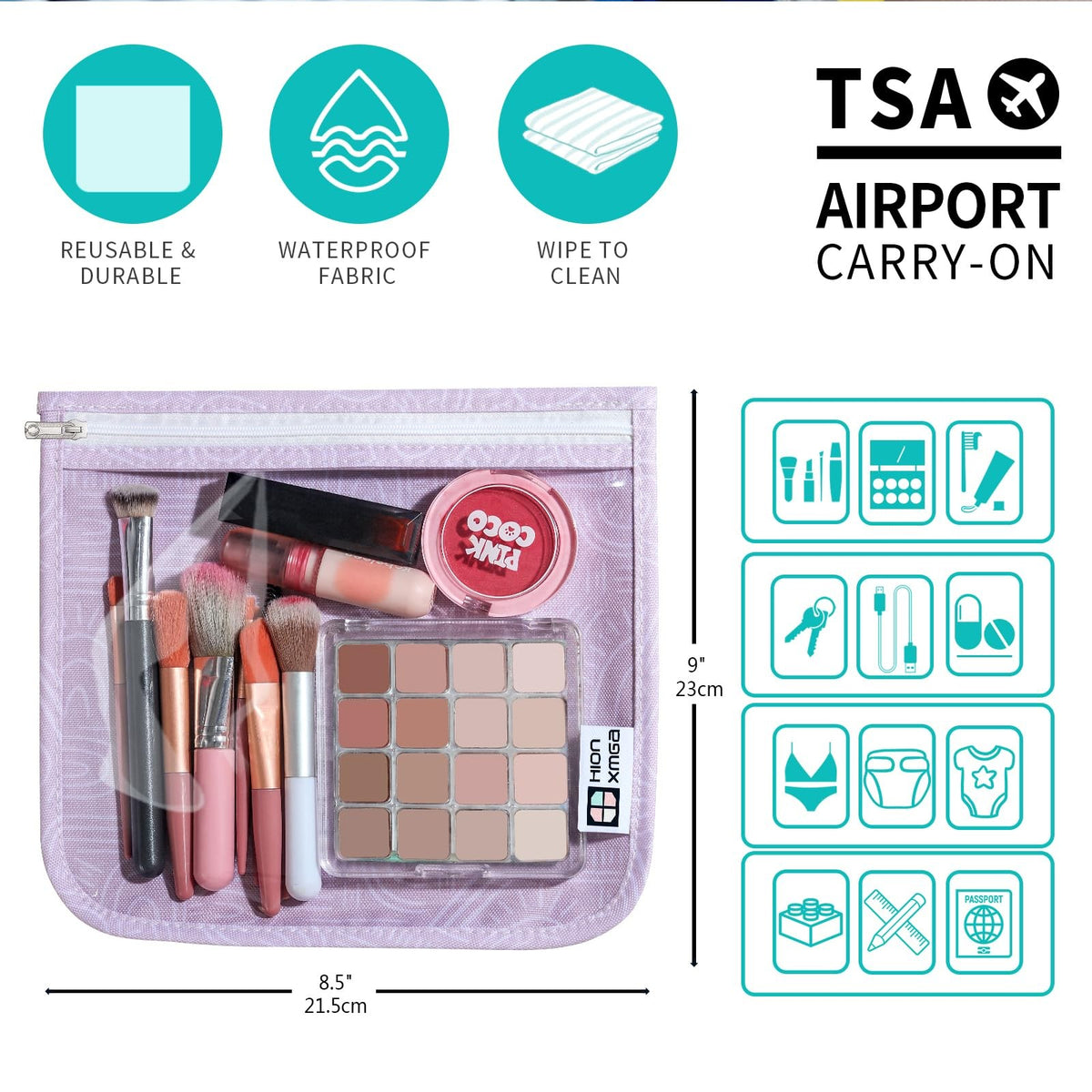 Set of 3 Clear Travel Toiletry & Diaper Organizer Bags Waterproof TSA Approved