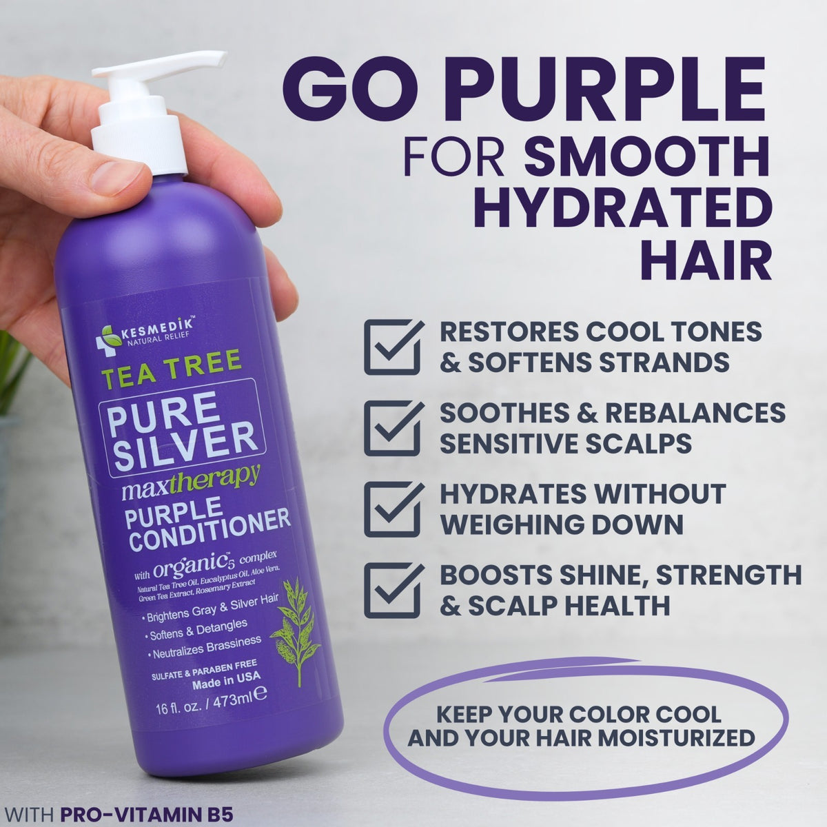 Kesmedik Purple Blonde Conditioner - Anti-Brass Hair Toner & Repair, 16oz