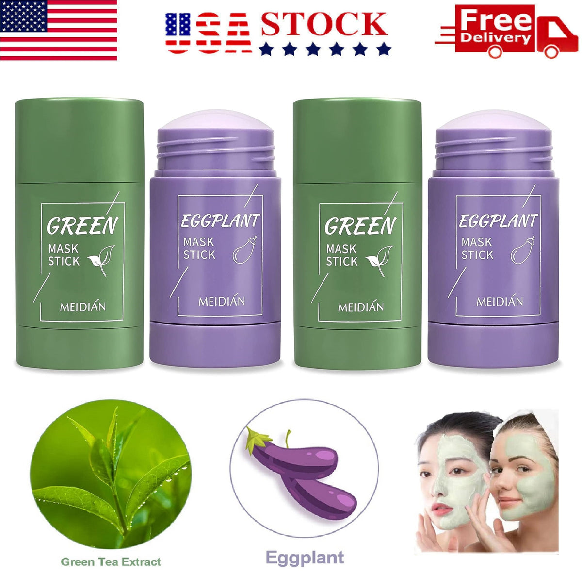 Green Tea & Eggplant Clay Stick Mask – Oil Control & Deep Clean