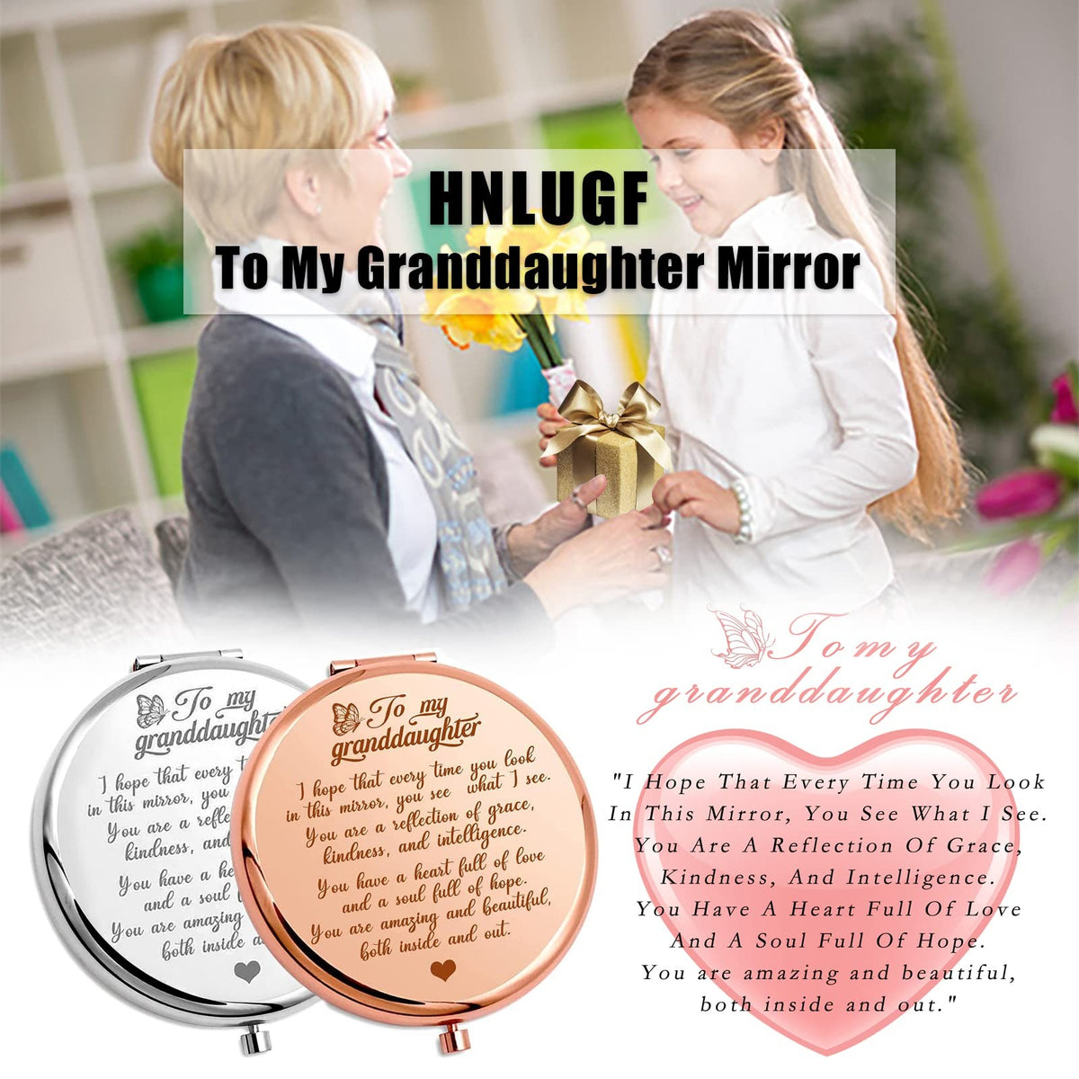 Personal Pocket Mirror for Granddaughter - Engraved Gift of Love and Beauty