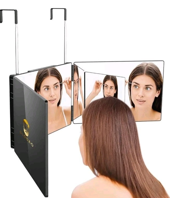 Adjustable 3-Way Makeup & Hair Cutting Mirror with 360° View - Portable Backview Trifold