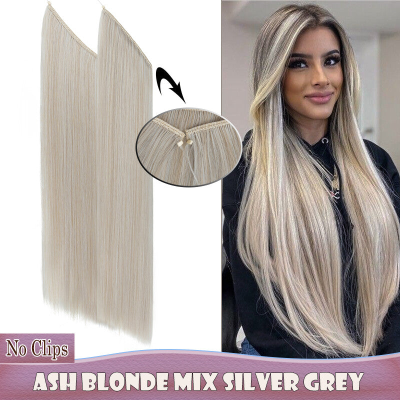 Invisible Wire Clip-In Hair Extensions with Clips & Replacement Wires - Natural & Wavy, 20/24 Inch