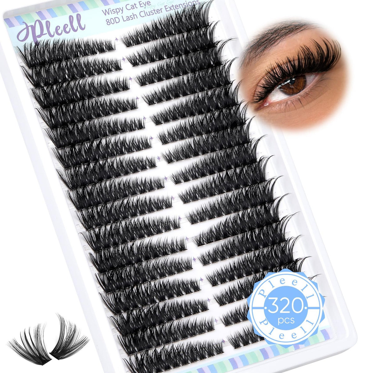 Individual Lash Clusters 320 Pcs Black Cat Eye Style Eyelash Extensions