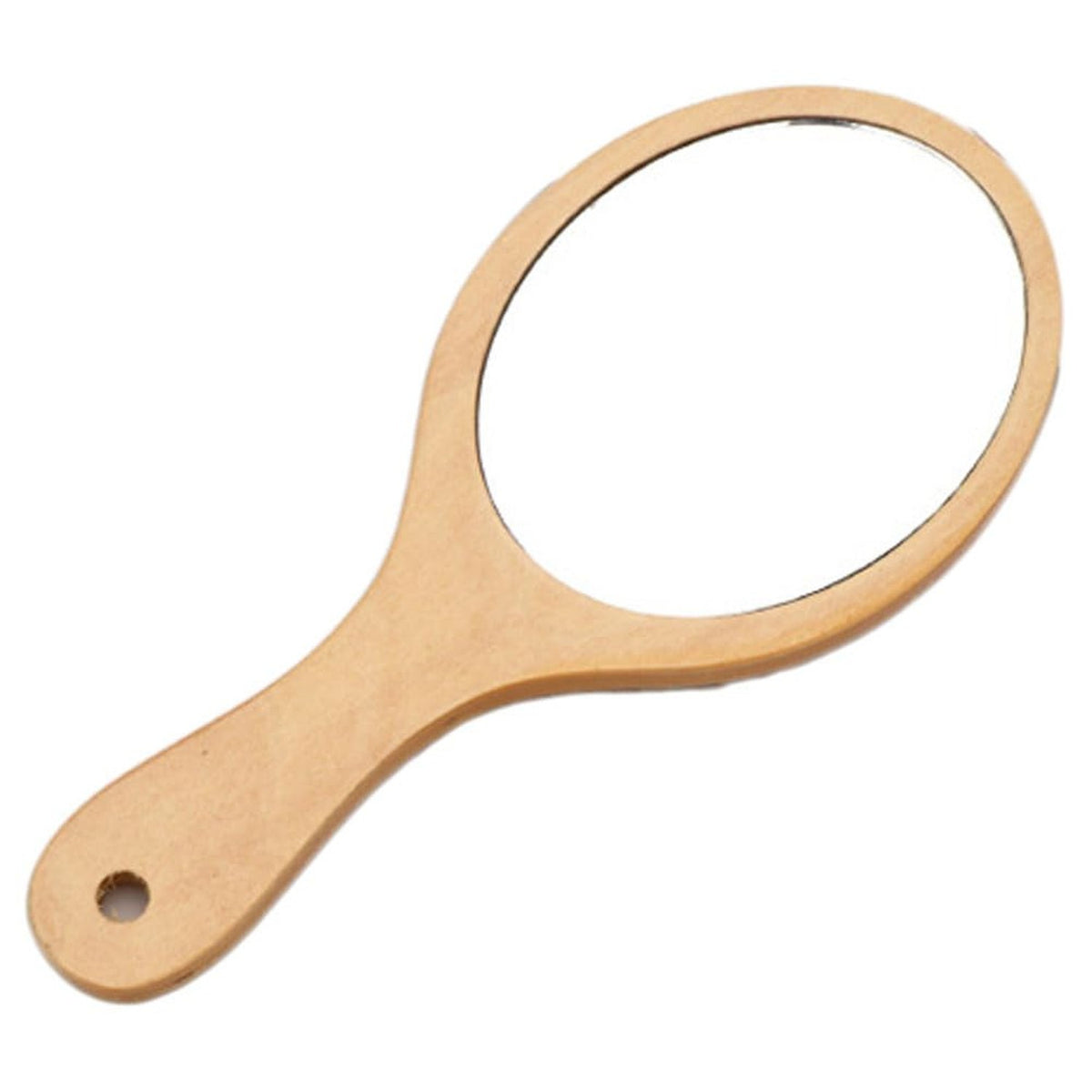 Wooden Handheld Makeup Mirror Oval with Handle - Single Side Vanity Mirror