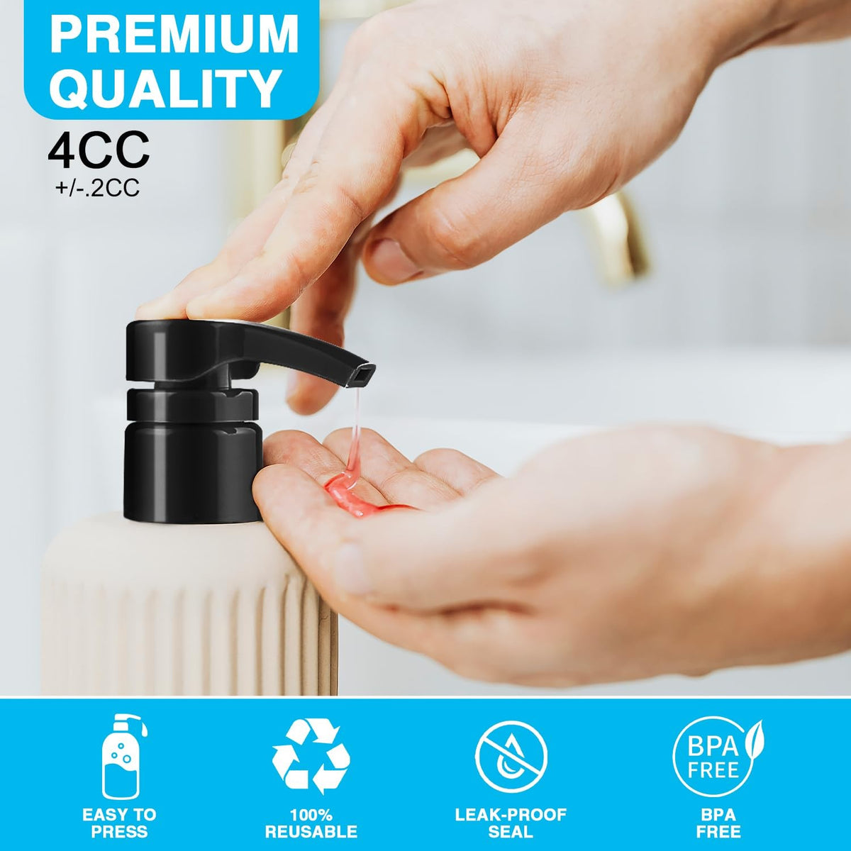 Universal Shampoo & Conditioner Dispenser Pumps - 6 Pack for 1 Liter Bottles