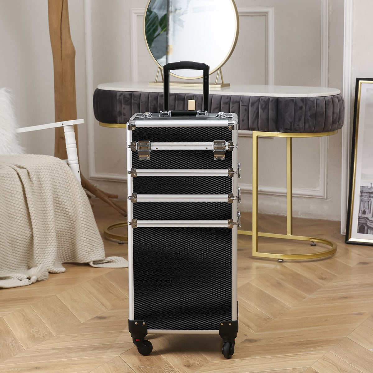 Interchangeable Aluminum Rolling Makeup Case – Solid Structure Cosmetic Organizer