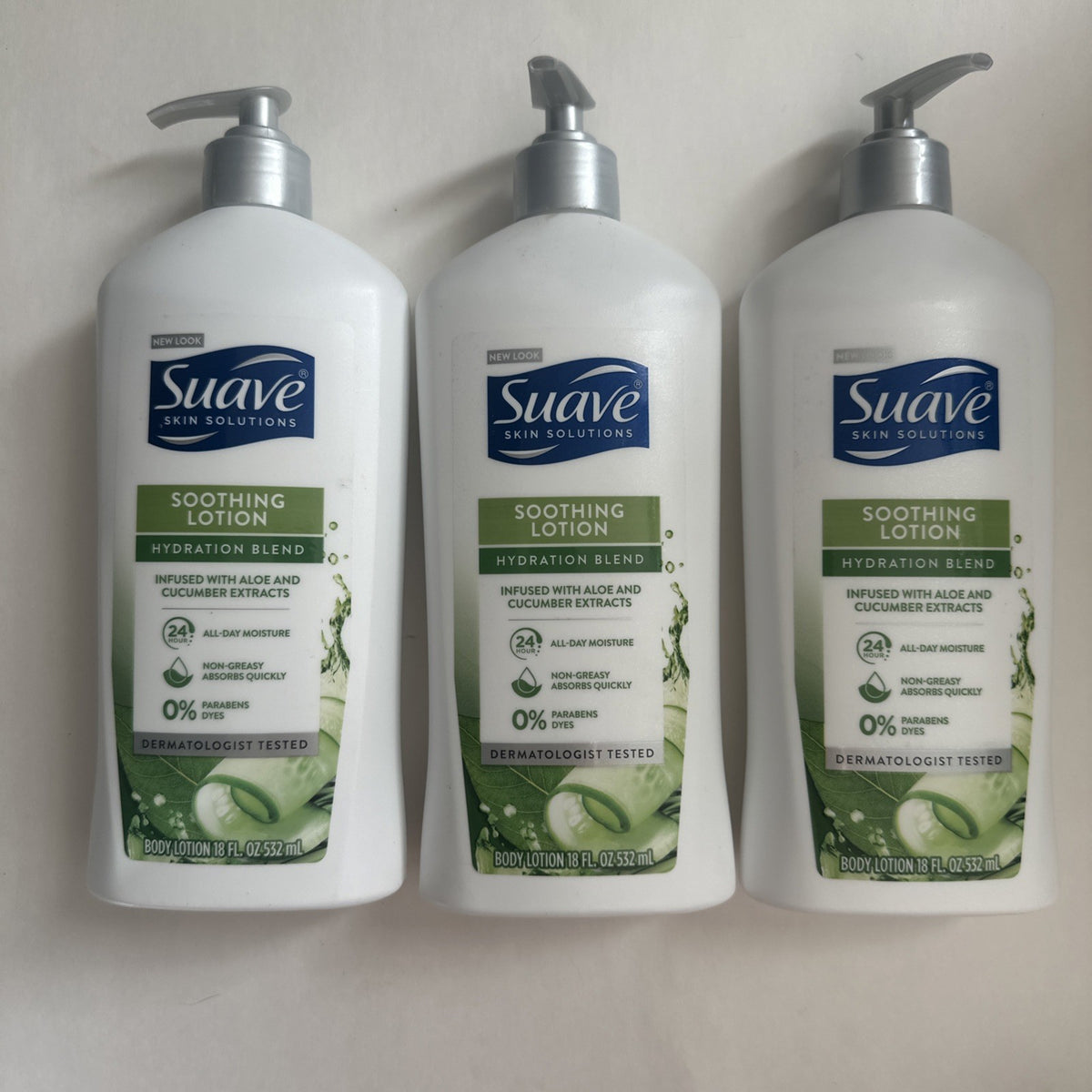 (3) Suave Skin Solutions Aloe Vera Soothing Body Lotion Hydration