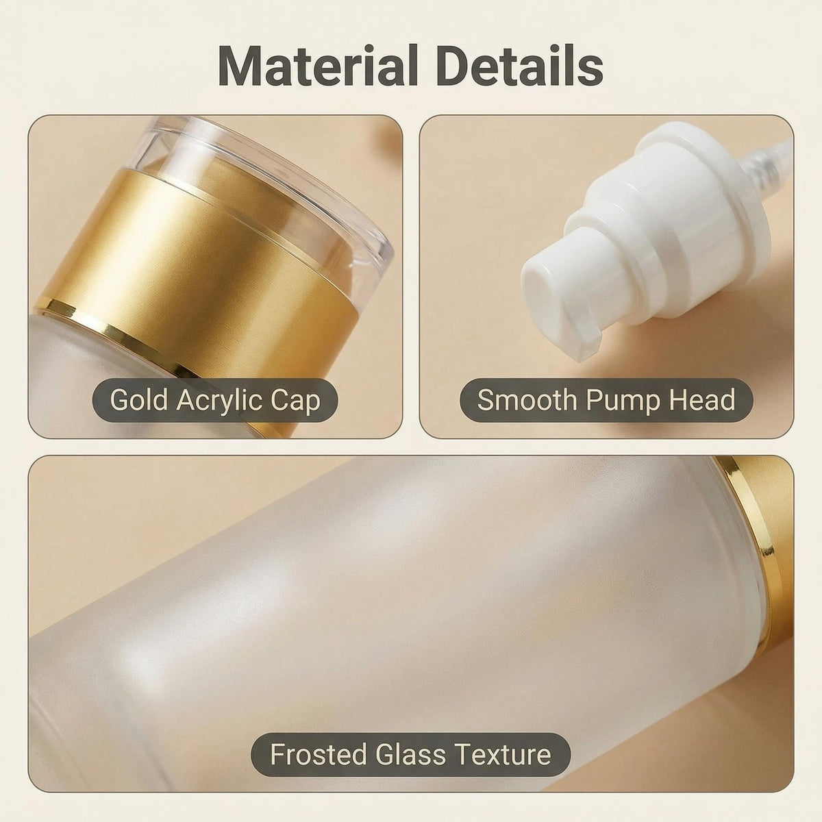 3 Pack 60ml Frosted Glass Lotion Pump Bottles with Gold Caps - Travel & Skincare