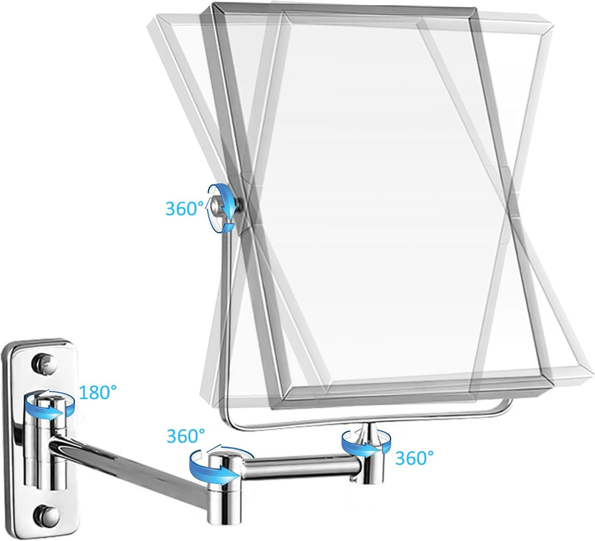 3X Magnifying Wall Mounted Vanity Makeup Mirror - 8x6 Inch Adjustable Chrome Frame