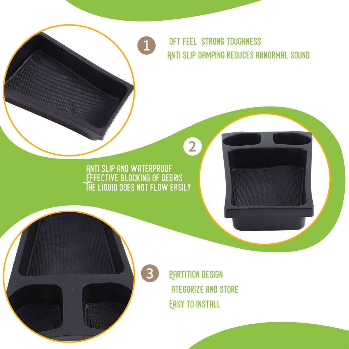 Car Center Console Cup Holder Tray Organizer with Removable Silicone Mats