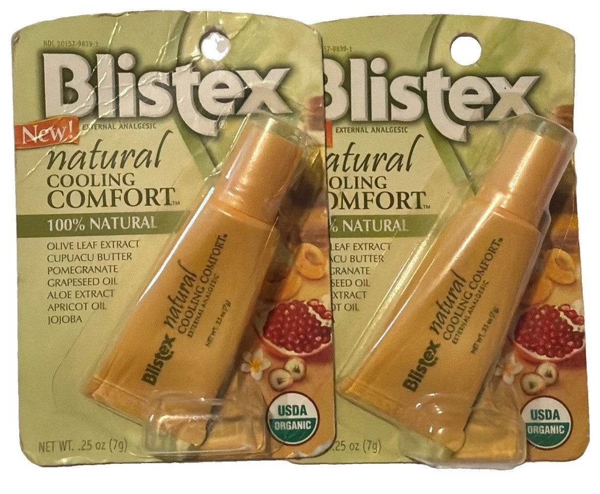 Organic Cooling Lip Balm Set - Natural Mint & Vanilla Flavors, 2 Pack
