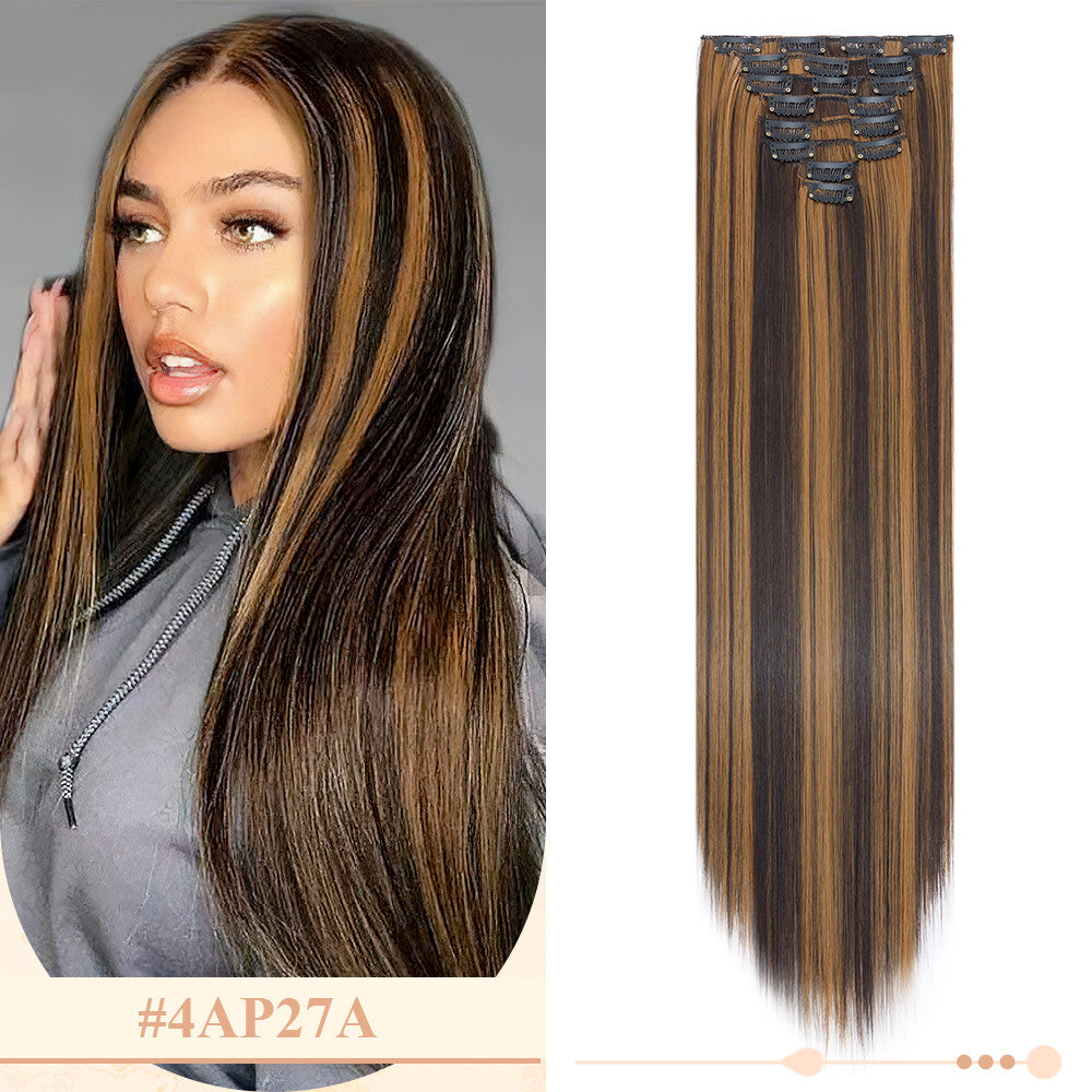 Clip-In Hair Extensions Full Head Ombre Highlight Synthetic Thick Hair 8-24 Inches