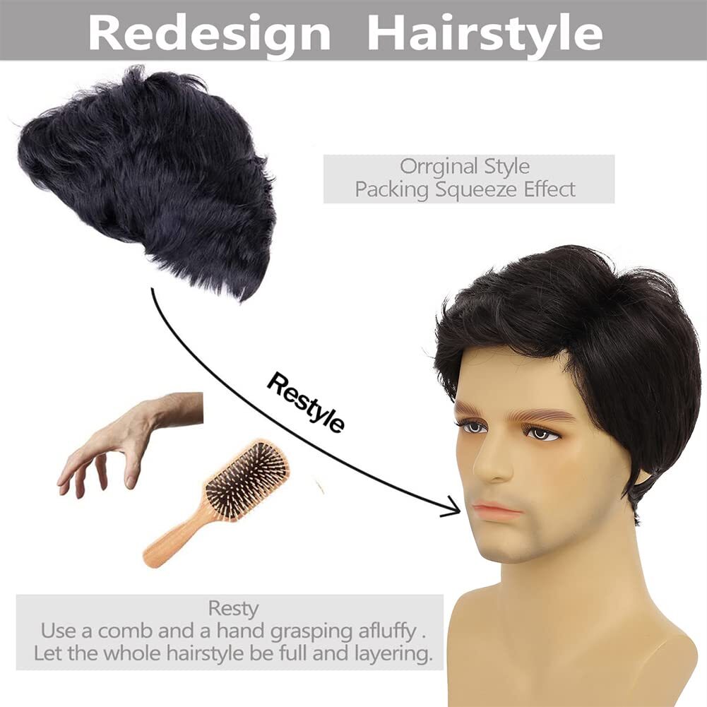 Men's Short Black Wavy Synthetic Wigs for Daily Wear - Natural Look