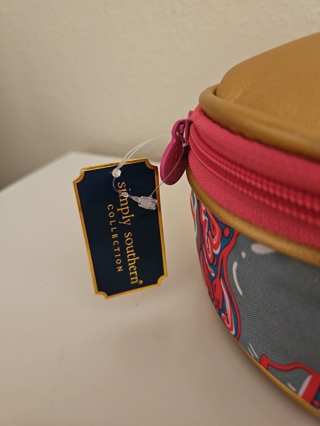 Pink and Gold Cosmetic Bag with Zipper - Round Travel Organizer