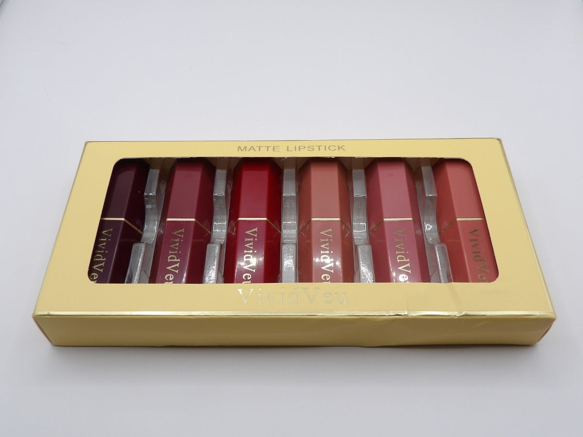 Set of 6 Matte Lipsticks Assorted Colors - Vivid Veu Cosmetics