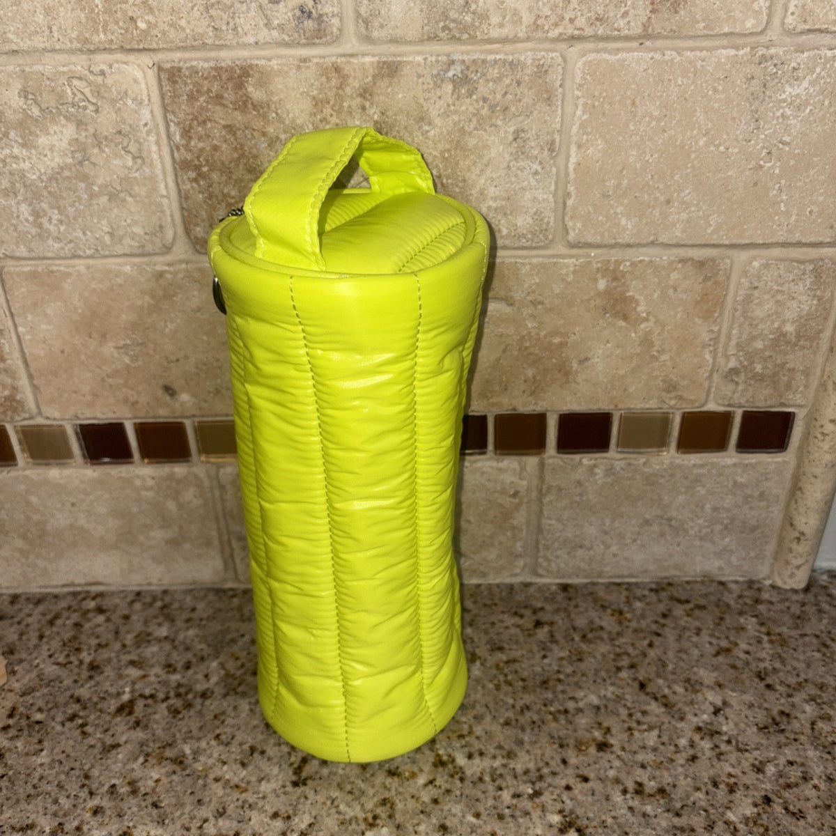 Neon Yellow Lime Quilted Makeup Bag - Travel & Gym Accessory, 8.5" x 3.75"