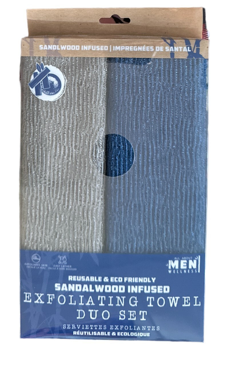 Men's Sandalwood Infused Exfoliating Towel Duo Set - Reusable &