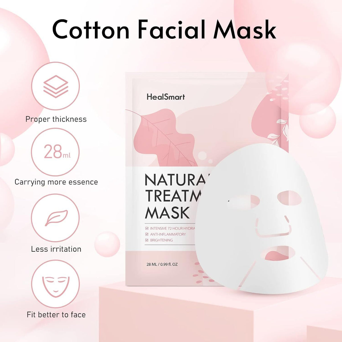 Hydrating Facial Sheet Mask, 72-Hour Deep Moisturizing, 5 Count
