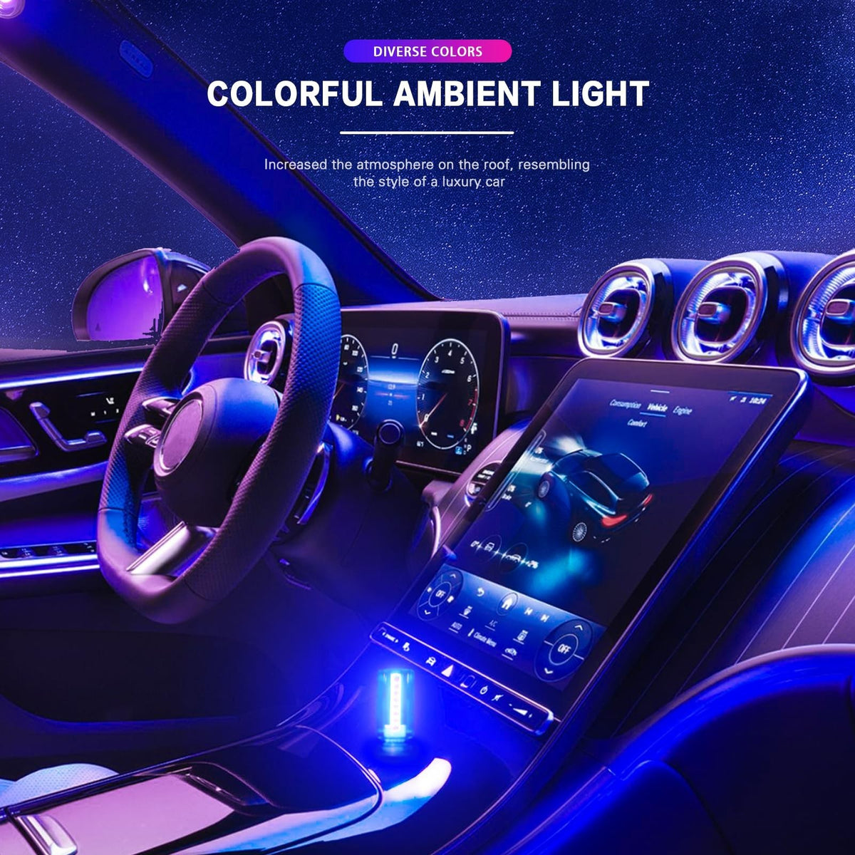 USB Touch Control LED Ambient Light with 4 Modes for Home & Car Decor