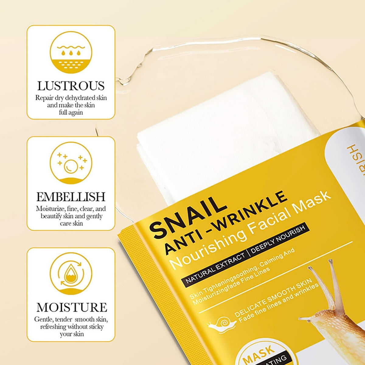 Facial Mask Set Moisturizing Anti-Wrinkle 5pc - Snail