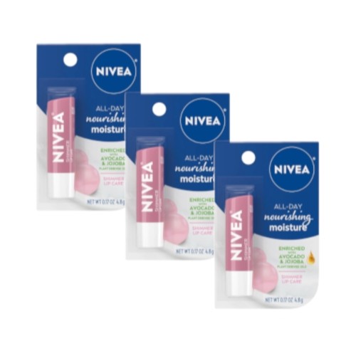 Nivea Lip Care Set - Nourishing Shimmer Lip Balm Pack of 3, Mineral Oil Free