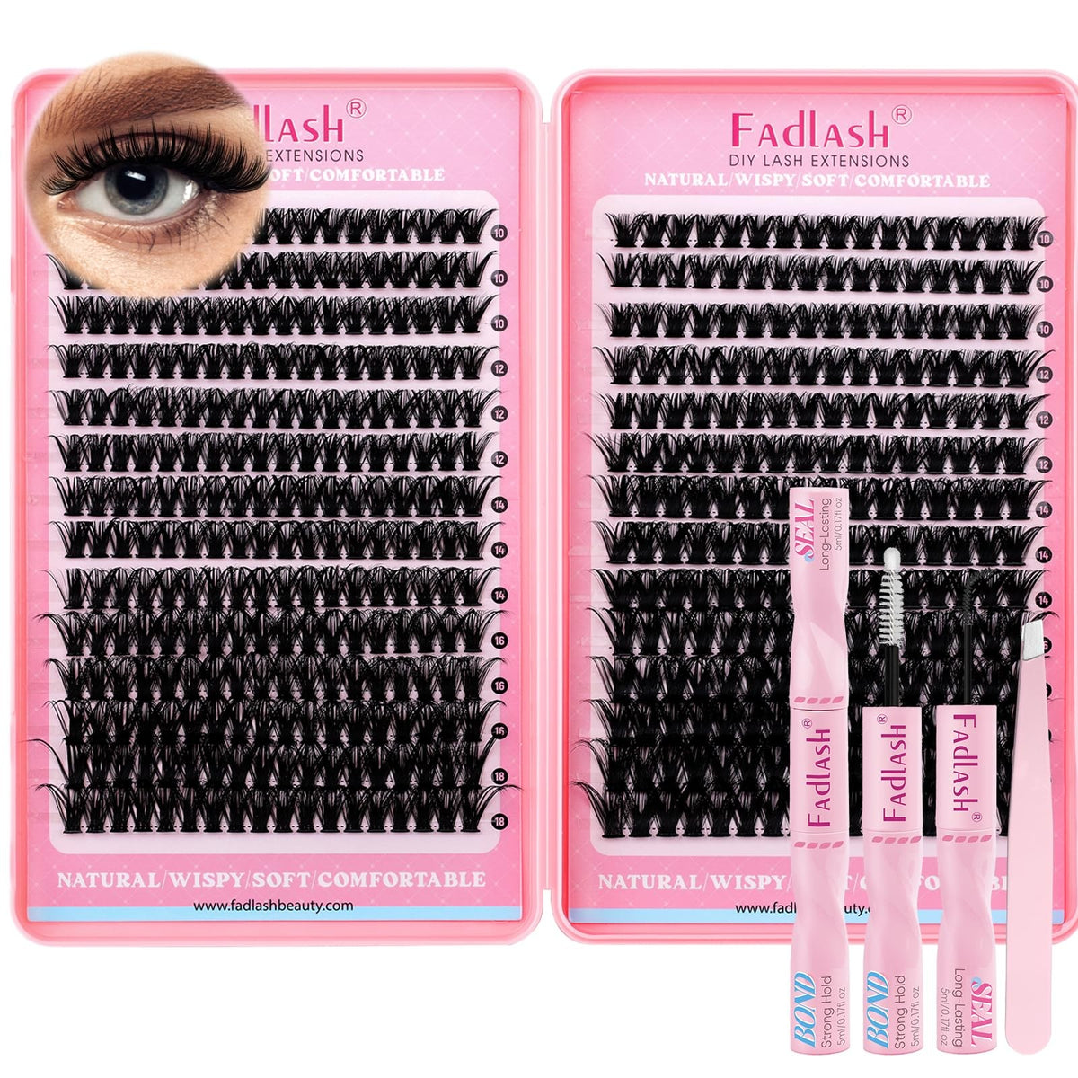 DIY Lash Clusters Kit 80D+100D Natural D Curl Extensions 10-18mm