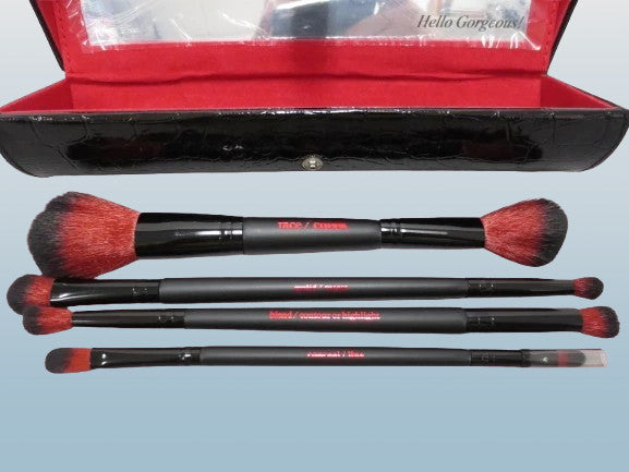 Double Ended Makeup Brush Set with Mirrored Case - 2 Pieces