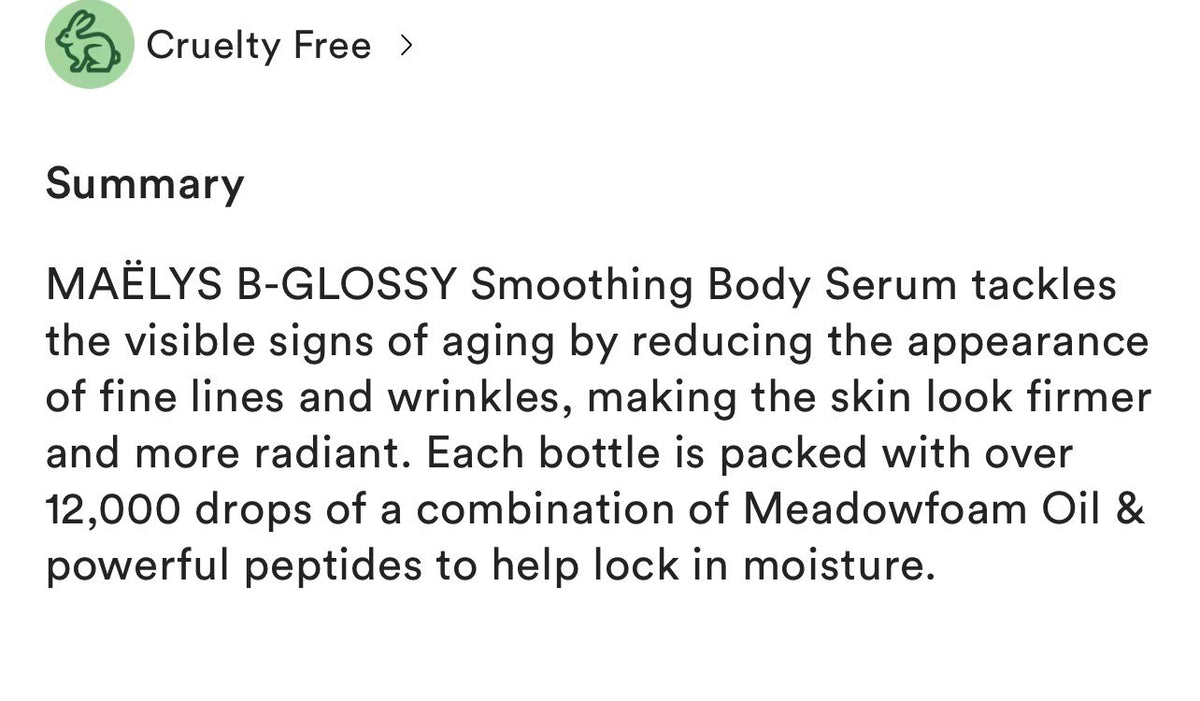 Maelys B-Glossy Body Serum - Smoothing Hydrating Skin Treatment 1 fl oz